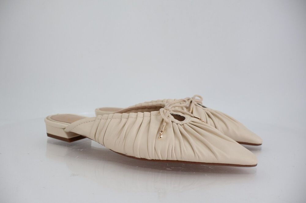 Sam Edelman Julia Pump Mule Size 8 Ivory Beige Leather Ruched Pointed Flat